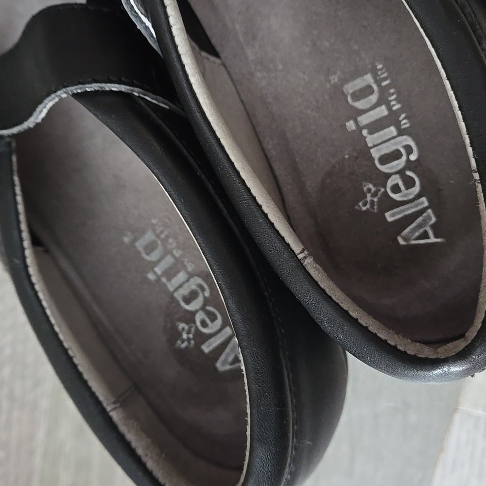 Alegria Black Leather Mary Jane Platform Wedge Comfort Shoes Adjustable Strap - Picture 6 of 12